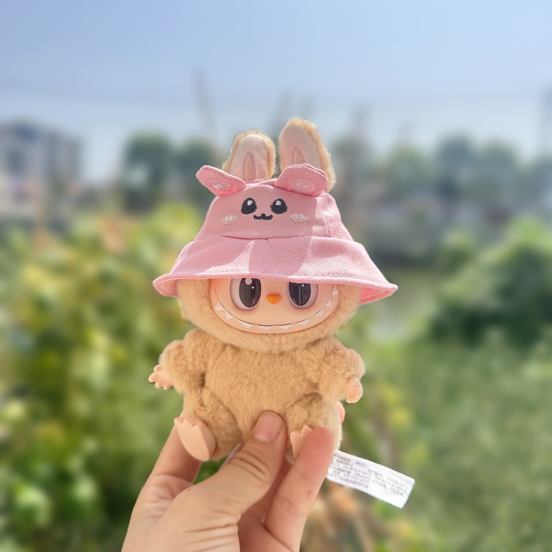 Labubu 17cm Doll Pink Rabbit Bucket Hat